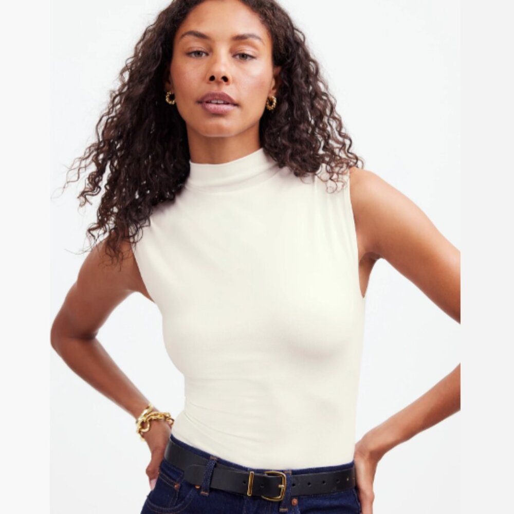 MADEWELL Funnelneck Cropped Muscle Tee Off-White XXL NWT